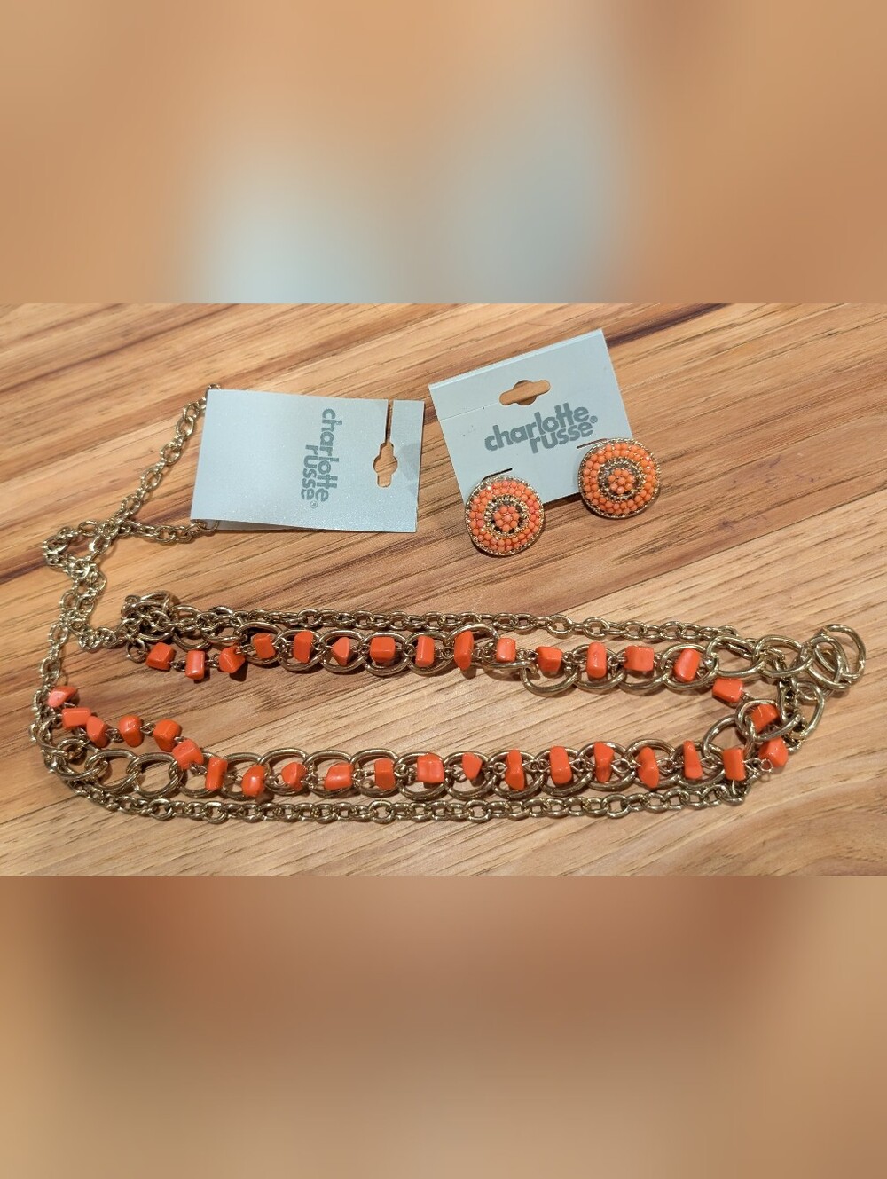 Charlotte Russe Orange Beaded Earrings and Necklace Set